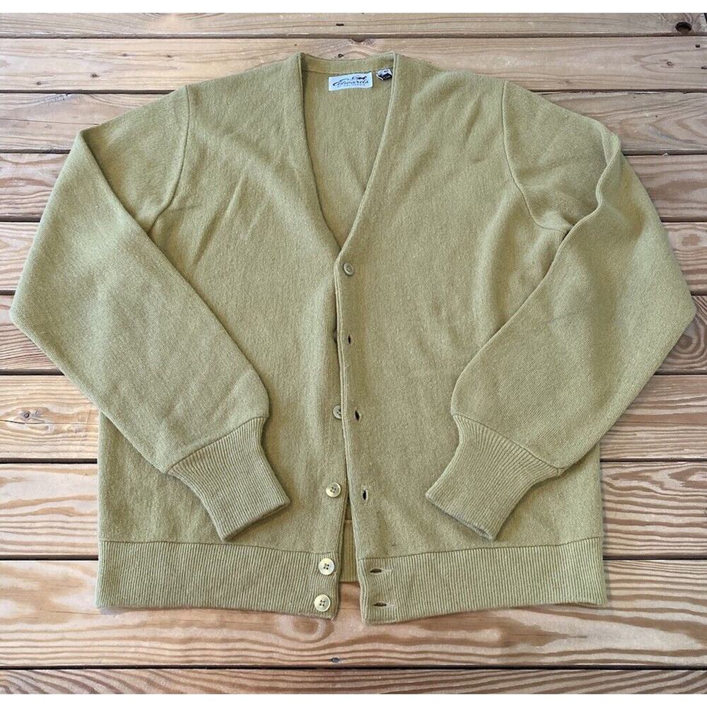 Vintage Edwards of California Button Up Cardigan Sweater Size Large Men’s Yellow